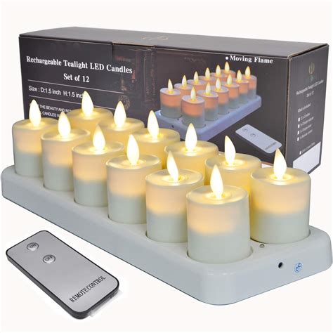 Rechargeable Flickering Led Tea Lights Flameless Votive Candles With Moving Wick And Remote