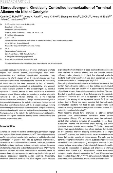 Stereodivergent Kinetically Controlled Isomerization Of Terminal