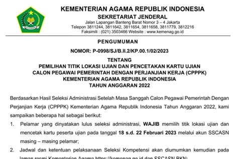 Kemenag Umumkan Pemilihan Titik Lokasi Ujian Dan Pencetakan Kartu Ujian