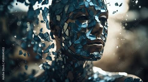 Stockillustratie A Womans Face Is Covered In Broken Glass Shards And