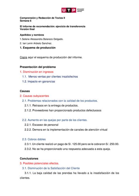 Semana Tema Tarea Redacci N Para El Informe De Recomendaci N