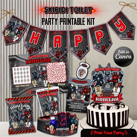 Skibidi Toilet Party Printable Kit Skibidi Toilet Invitation Etsy