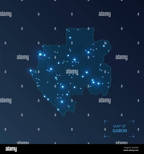 Gabón Mapa Con Las Ciudades Puntos Luminosos Luces De Neón Sobre Un