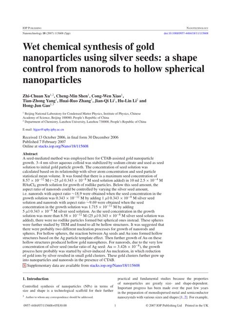 Pdf Wet Chemical Synthesis Of Gold Nanoparticles Using Silver Seeds