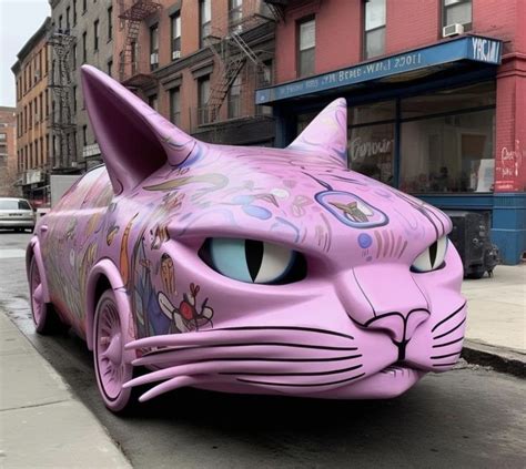 Adorable Pink Cat Car on the Street