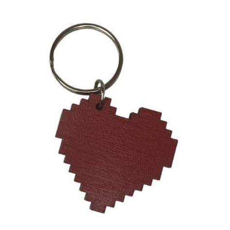 8 Bit Heart Wood Necklace, Colored Pendant or Keyring