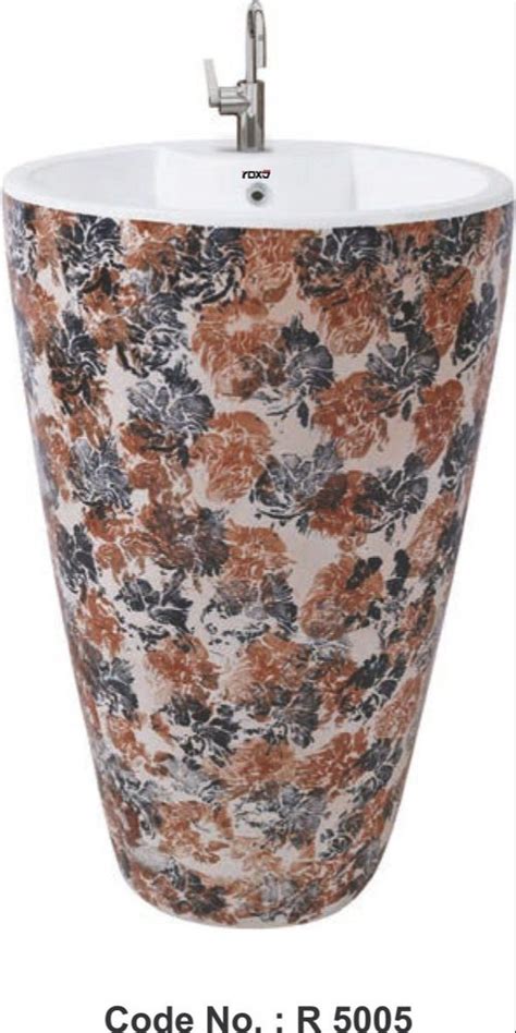 Ceramic Pedestal Roxo Floral Printed One Piece Wash Basin For Bathroom