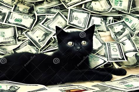 Kitten Money Kitten On A Pile Of Money Black Cat With Money Stock