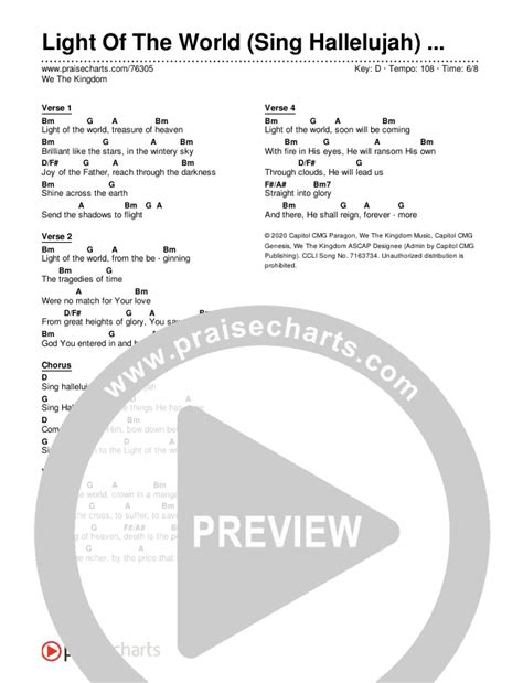 Light Of The World Sing Hallelujah Simplified Chords Pdf We The