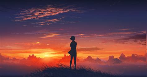 Anime Girls Anime Sunset Sky Clouds Original Characters Hd Wallpaper