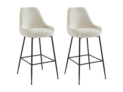 Lot de 2 tabourets de bar en tissu bouclette et métal noir Blanc TOYBA