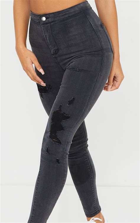 Plt Washed Black Ripped Disco Skinny Jeans Prettylittlething