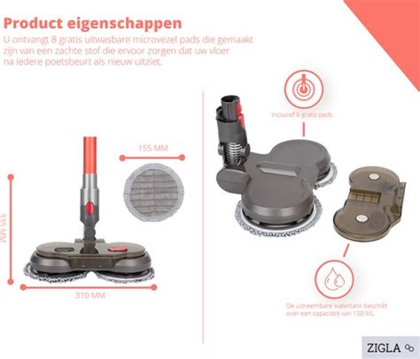 ZIGLA Elektrische Dweil Mop Voor Dyson Steelstofzuiger Dweilsysteem