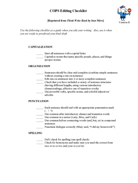 Fillable Online Cops Editing Checklist Worksheets And Teaching