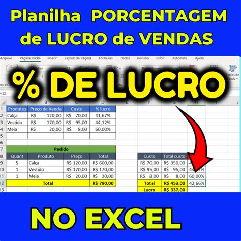 Planilha Porcentagem De Lucro No Excel Prof Fl Vio Moita