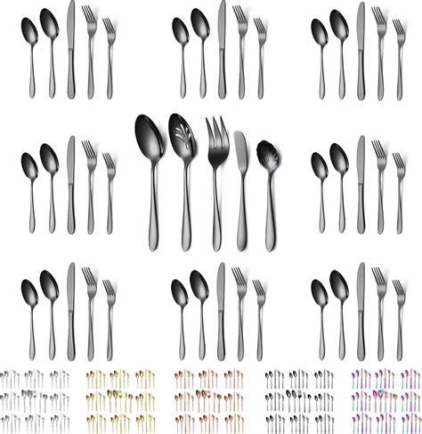 Evanda Black Cutlery Set 45 Piece Service For 8 Titanium Black Plating Stainless Steel