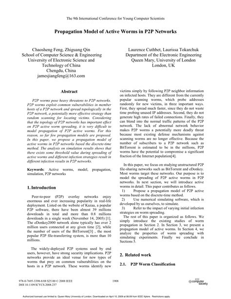 Pdf Propagation Model Of Active Worms In P2p Networks