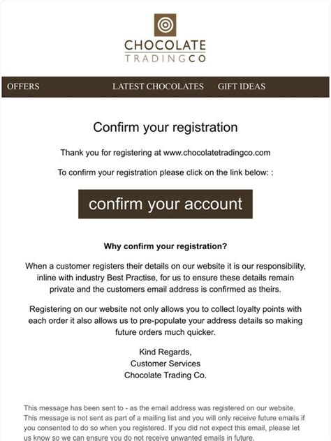 Chocolate Trading Company Confirm Your Registration At Chocolate