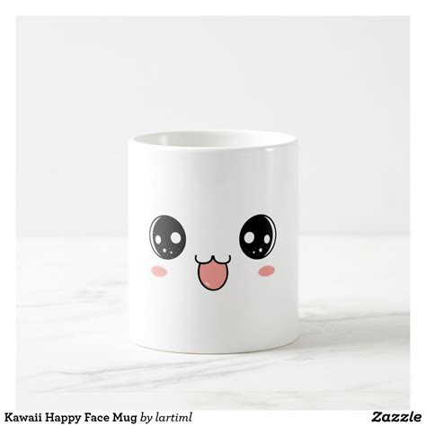 A White Coffee Mug With Black Eyes And Pink Cheeks