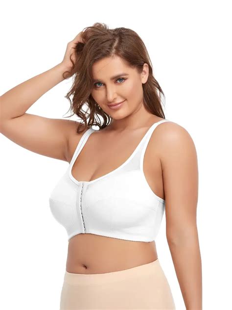 Plus Size Sports Bra Women S Plus Solid Closure Front Padded Temu