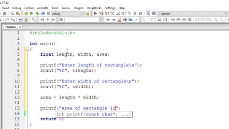 Find Area Of A Rectangle C Program YouTube