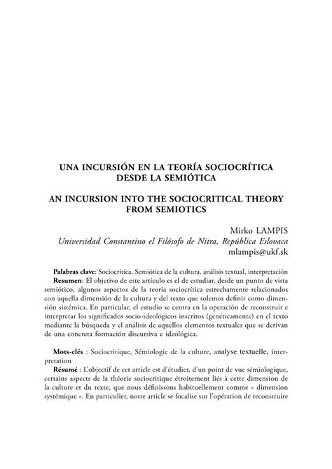 PDF Una incursión en la teoría sociocrítica desde la semiótica