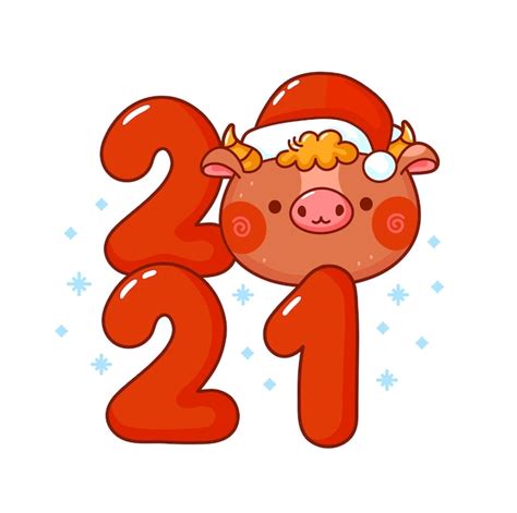 Premium Vector Cute Funny New Year Symbol Bull In Christmas Cap