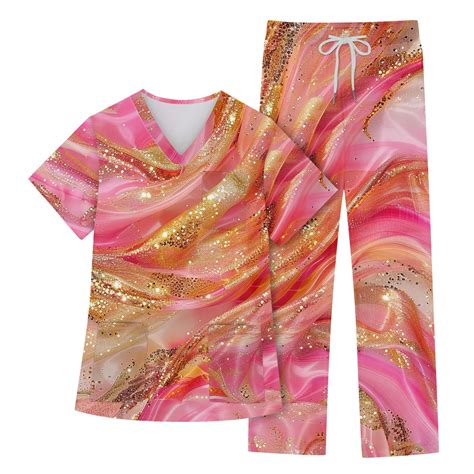 Ehtmsak Nursing Scrubs Set For Women Tie Dye With Pockets Plus Size