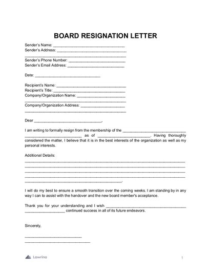 Free Board Resignation Letter Form Pdf Lawrina