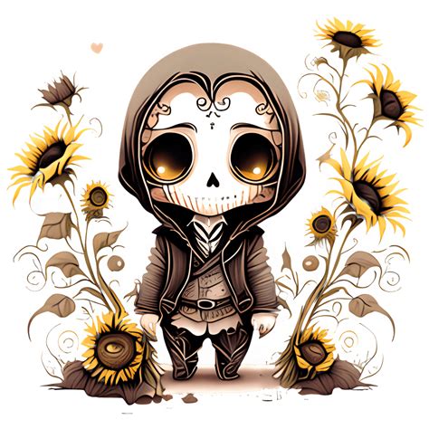 Cute Chibi Grim Reaper With Sunflowers · Creative Fabrica