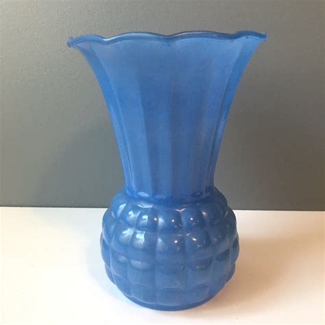 Anchor Hocking Pineapple Vase With Periwinkle Blue Fired On Finish 1950s Vintage Nextstage