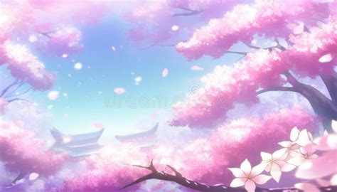 Anime Background, Sakura Petaled Landscape with Sky Stock Illustration ...