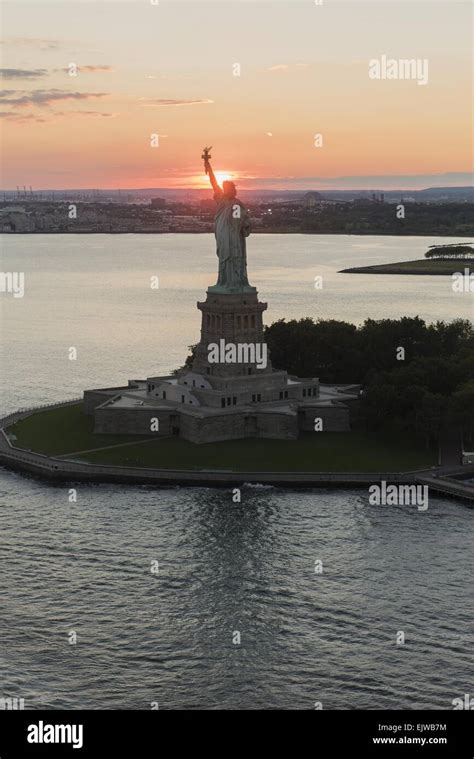 Usa New York State New York City Aerial View Of Statue Of Liberty