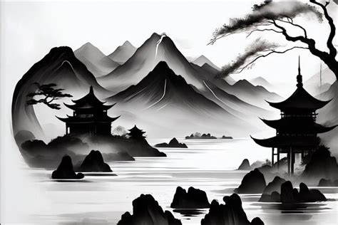 Premium Ai Image Chinese Style Ink Landscape Artistic Conception