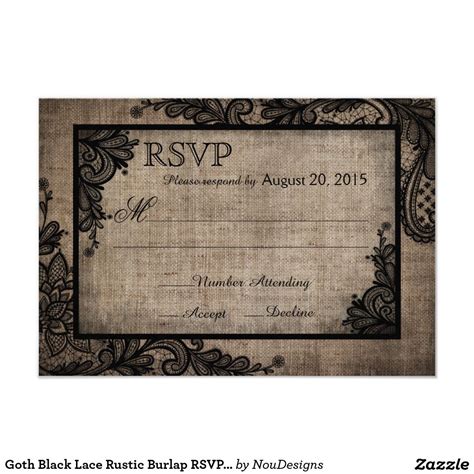 Goth Black Lace Rustic Burlap Rsvp Card Rose Gold White Wedding Rose Wedding Lace Wedding