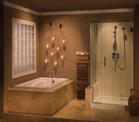 A Bathroom With A Tub Sink And Shower Head In It S Center Area