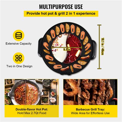 VEVOR 2 In 1 Electric BBQ Pan Grill Hot Pot Portable Hot Pot BBQ Grill 2200W VEVOR US