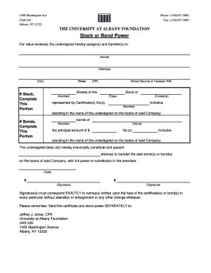 Fillable Online Albany Stock Or Bond Power Form University At Albany