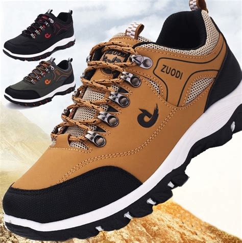 Men's Hiking Shoes Leather Outdoor Sneakers Casual Running Camping ...