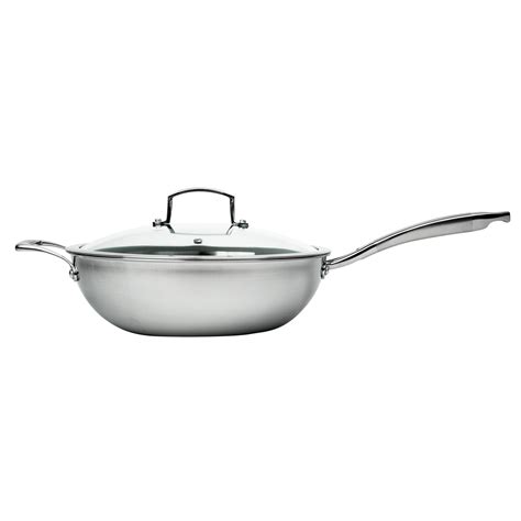 CHEF'S WOK & GLASS LID, 3-PLY STAINLESS STEEL & ALUMINUM SCRATCH-RESIS – MASTERPAN