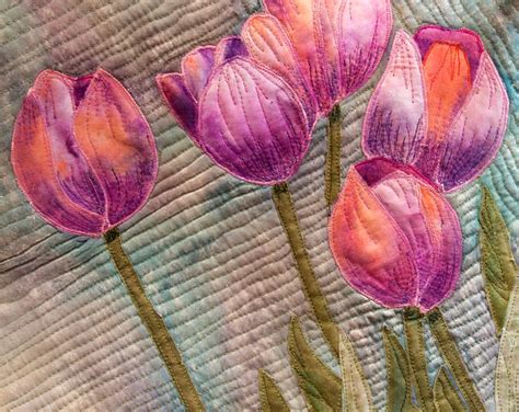 Hand Painted Fabric Art Quilt Wallhanging Tulips Etsy