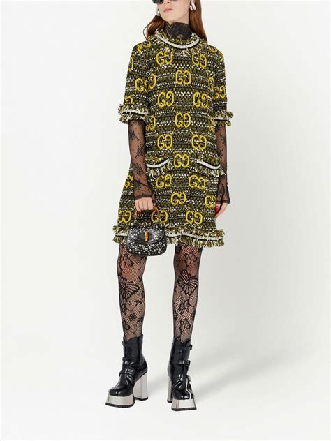 Gucci Jacquard G Monogram Wool Dress Farfetch