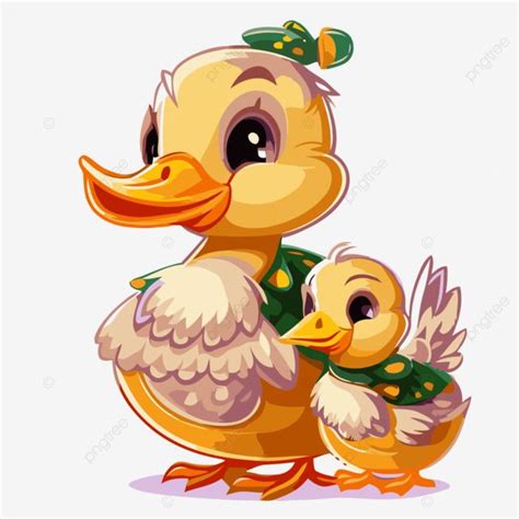 Mother Duck Vector Sticker Clipart Fanciful Cartoon Baby Ducks Egame