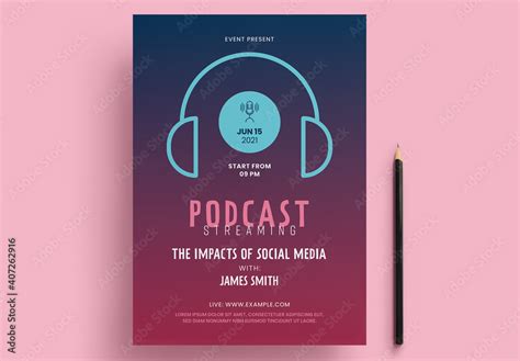 Podcast Flyer Layout With Cyan And Pink Accents Stock Template Adobe