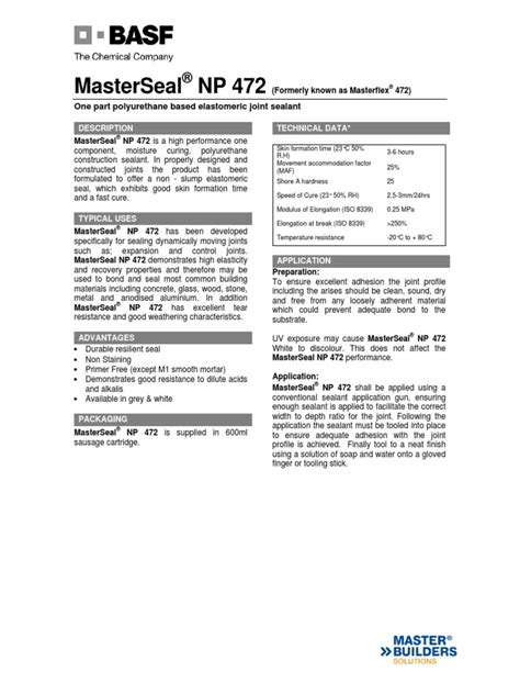 2 Masterseal Np 472 Basf Pdf Materials Chemistry