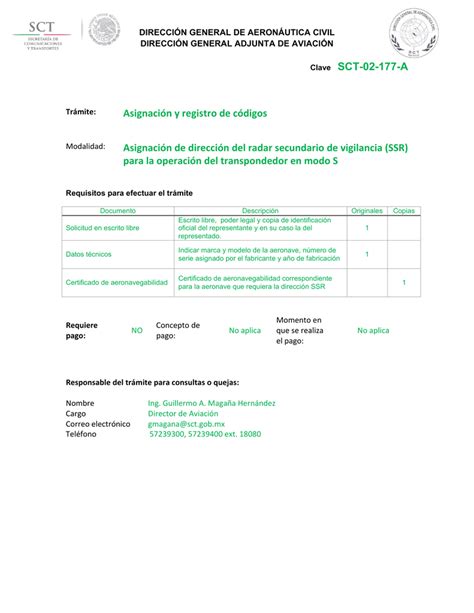 Clave SCT 02 177 A Asignación y registro de códigos Asignación