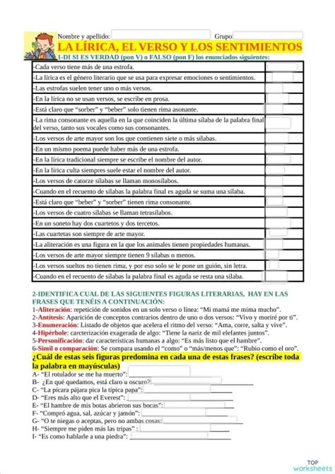 Actividad De Figuras RetÓricas Ficha Interactiva Topworksheets