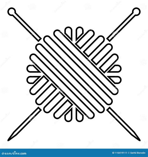 Ball Of Wool Yarn And Knitting Needles Icon Black Color Illustration