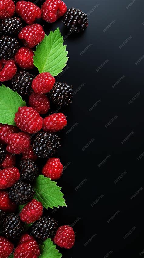 Premium AI Image | Blackberry fruit with leaves copy space generative ai