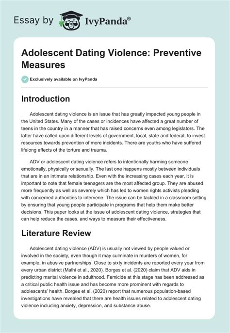 Adolescent Dating Violence Preventive Measures 2867 Words Term